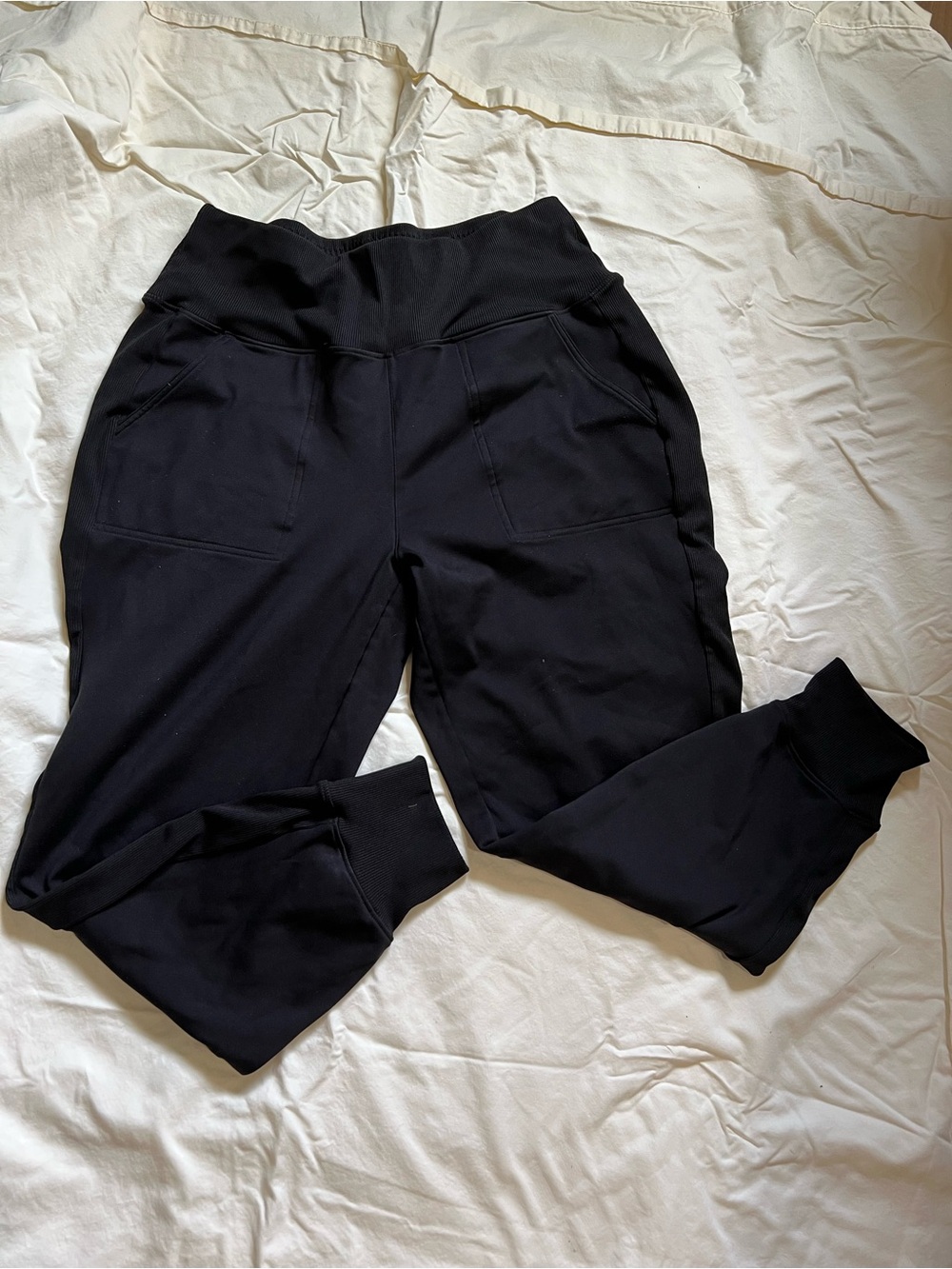 Women's Black High-Rise Jogger Pants with Patch Pockets